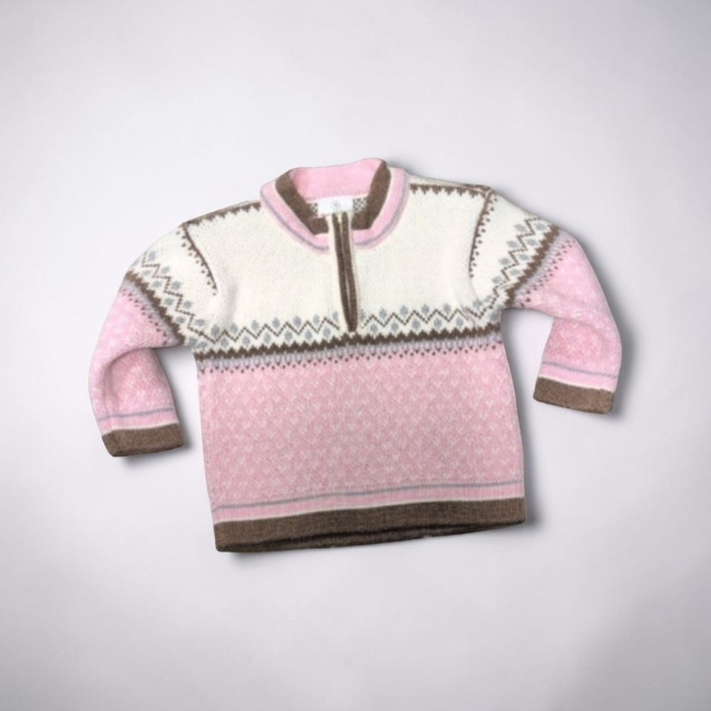 Hannah Anderson Fair Isle Nordic Pink 1/4 Zip Sweater 6-12 Months